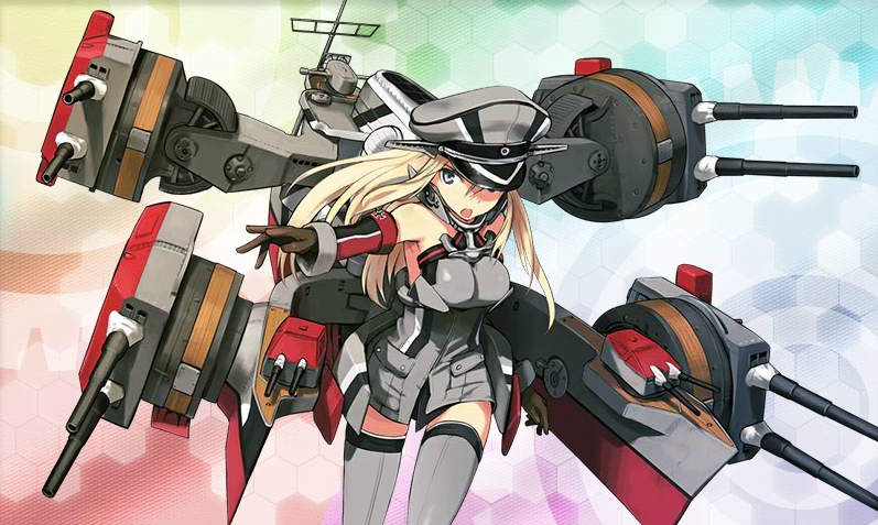 â€“ My proud German waifu â€“ Bismarck â€“ Finally reaching level 30 in that naturally paced manner. No rushing, just leveling when on daily sorties. Interesting red scheme on her turrets. [April 26, 2015]