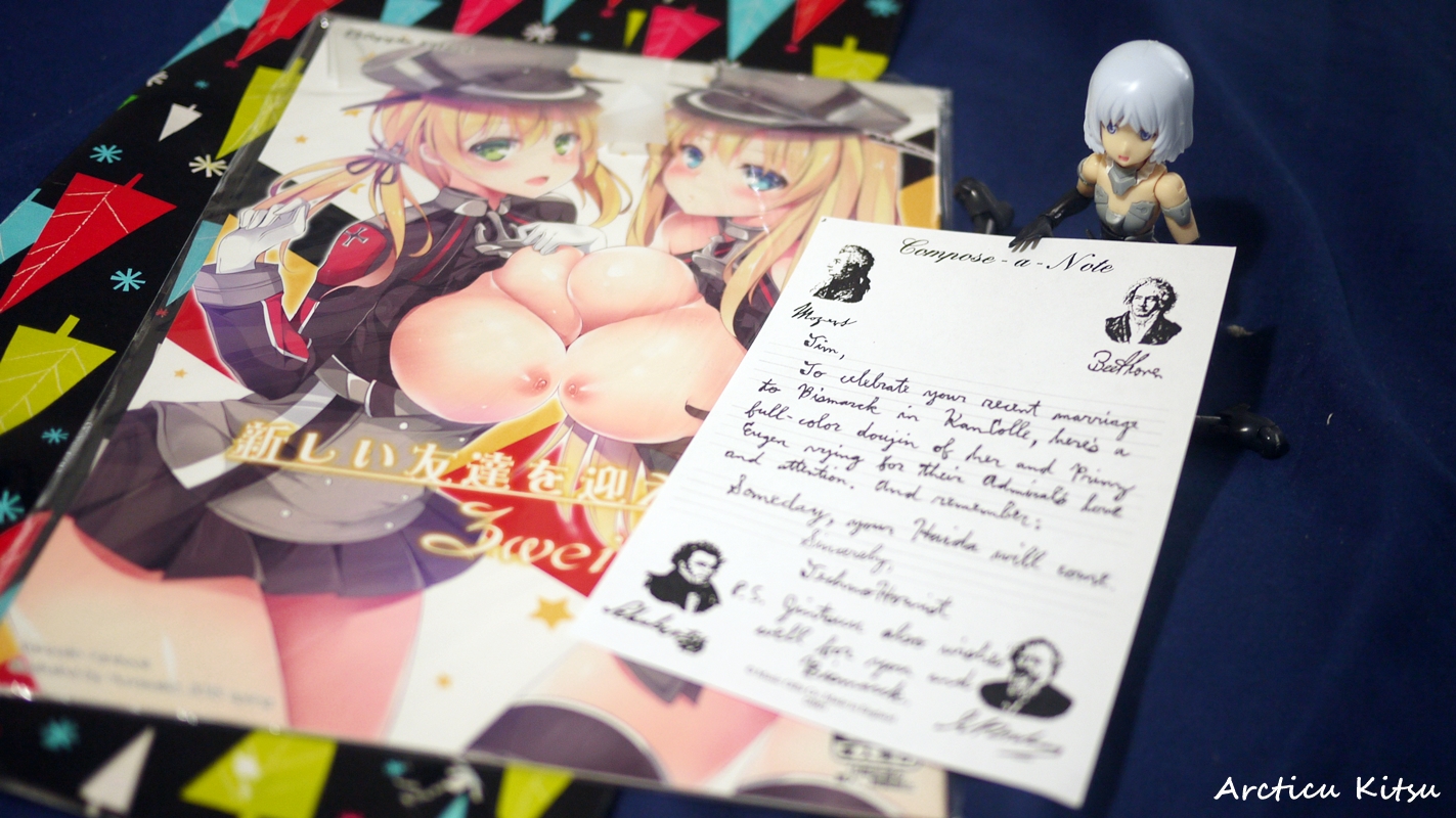 - Lovely German breasts (tasteful) as well as a celebratory note making note of Bismarck's wedding & that I shall eventually see Haida in KanColle (but not in a tastefully perverted manner). 